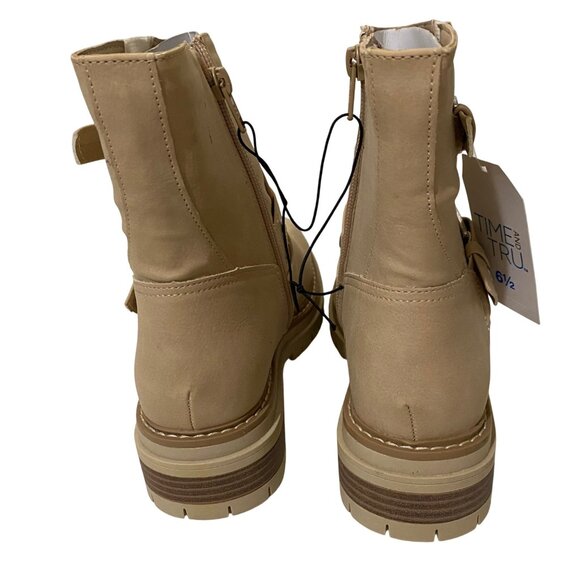 Time and Tru Moto Ankle Boots Womens 6.5 Beige Buckles Grunge Chunky Stompers - Picture 6 of 10